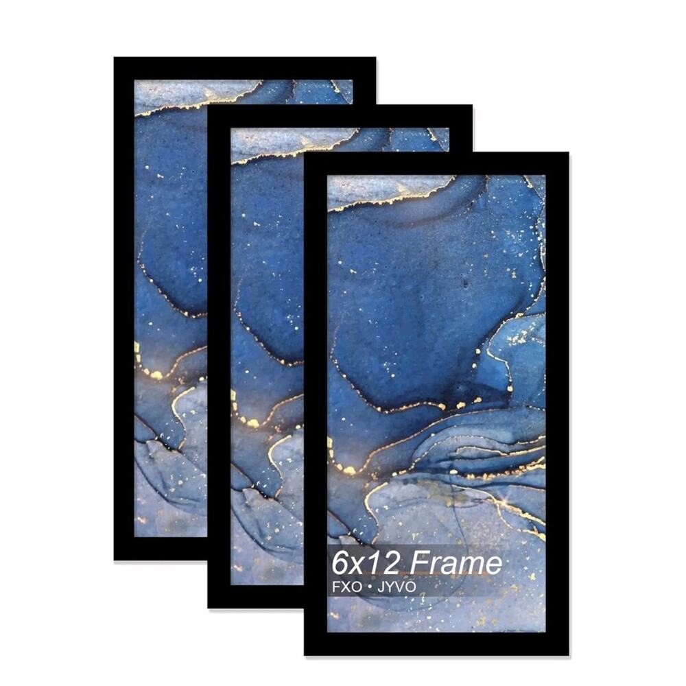 6x12 Picture Frame Set of 3, Black Frame for 6 x 12 Inch Picture Poster Black